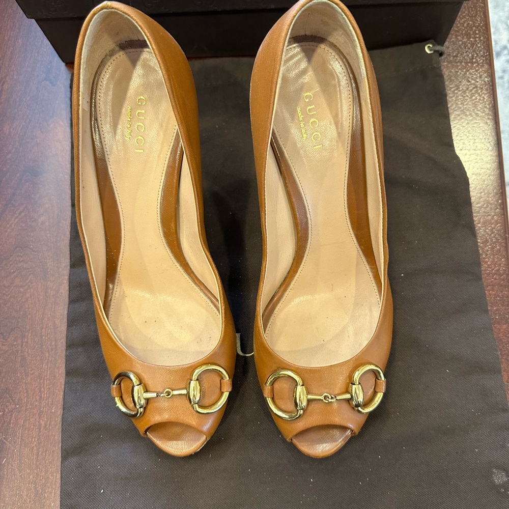 Gucci Women's Camel Peep-Toe Heels